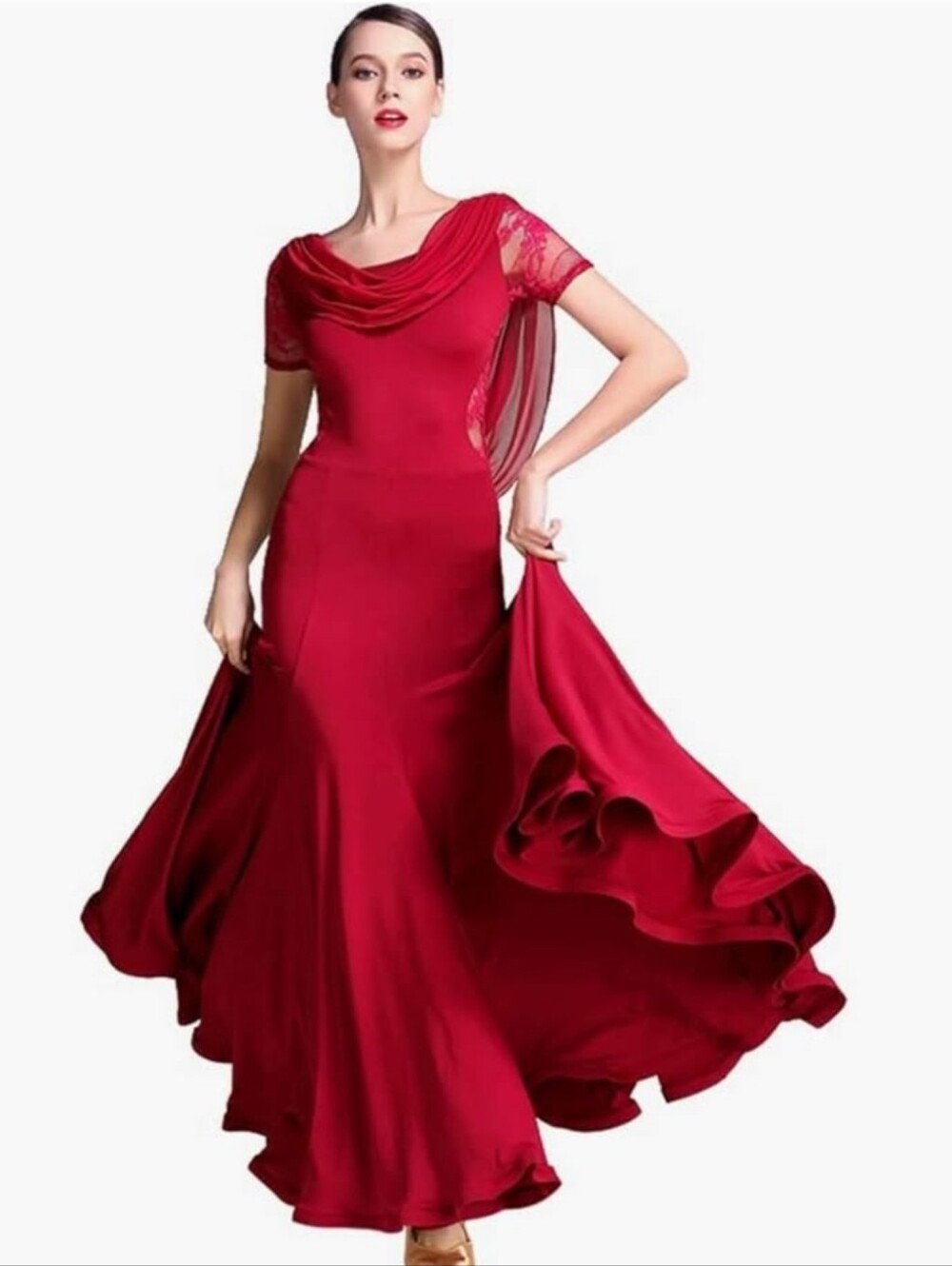 Ballroom Dance Dress with Draped Neckline